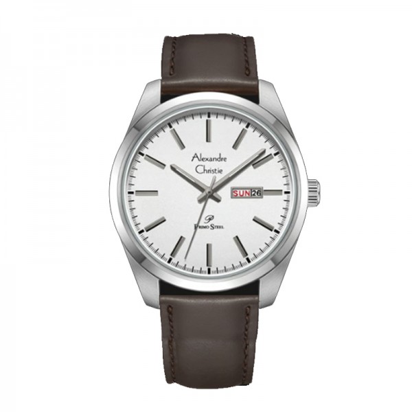 Alexandre Christie AC 1025 Silver White Brown Leather Man MELSSSLBO